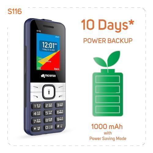(Refurbished) Micromax S116, Dual Sim Keypad with Long Lasting Battery & Dedicated Notification Ring, Wireless FM with Auto Call Recording | Blue - Image 4