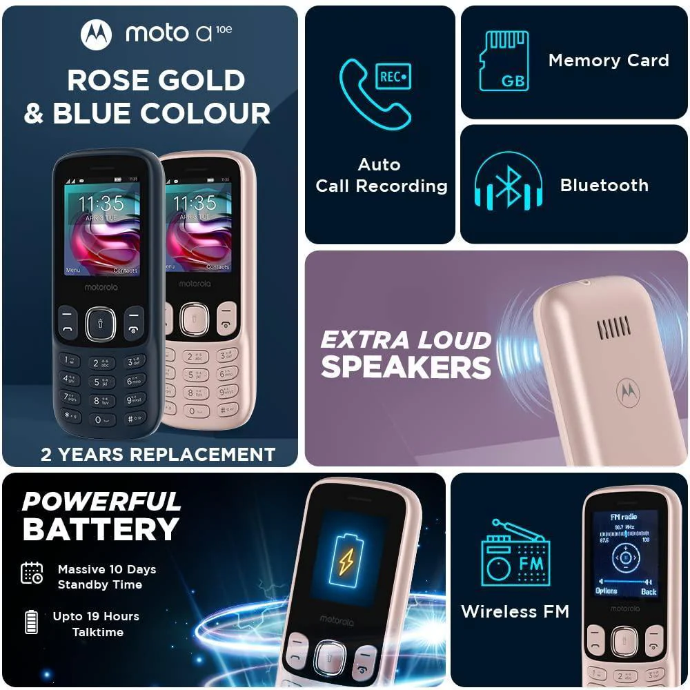 (Refurbished) Motorola A10e Dual Sim keypad Mobile with 800 mAh Battery, Expandable Storage Upto 32GB, W - Image 8