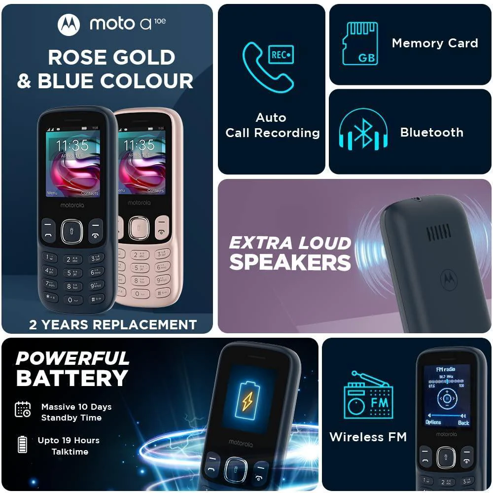 (Refurbished) Motorola A10e Dual Sim keypad Mobile with 800 mAh Battery, Expandable Storage Upto 32GB, W - Image 8