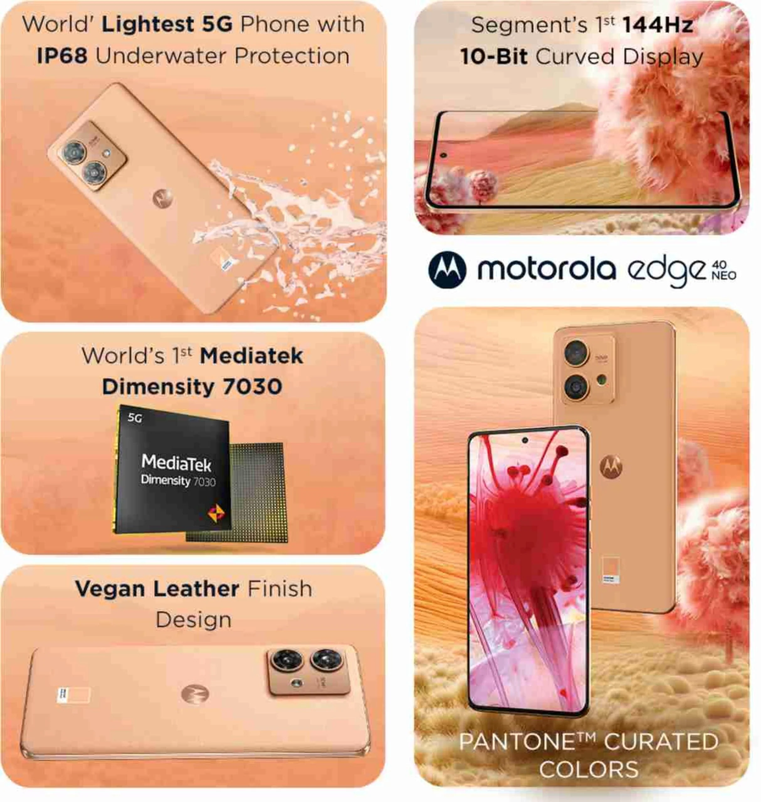 (Refurbished) Motorola Edge 40 Neo 5G (Peach Fuzz, 8GB RAM, 128GB Storage) - Image 4