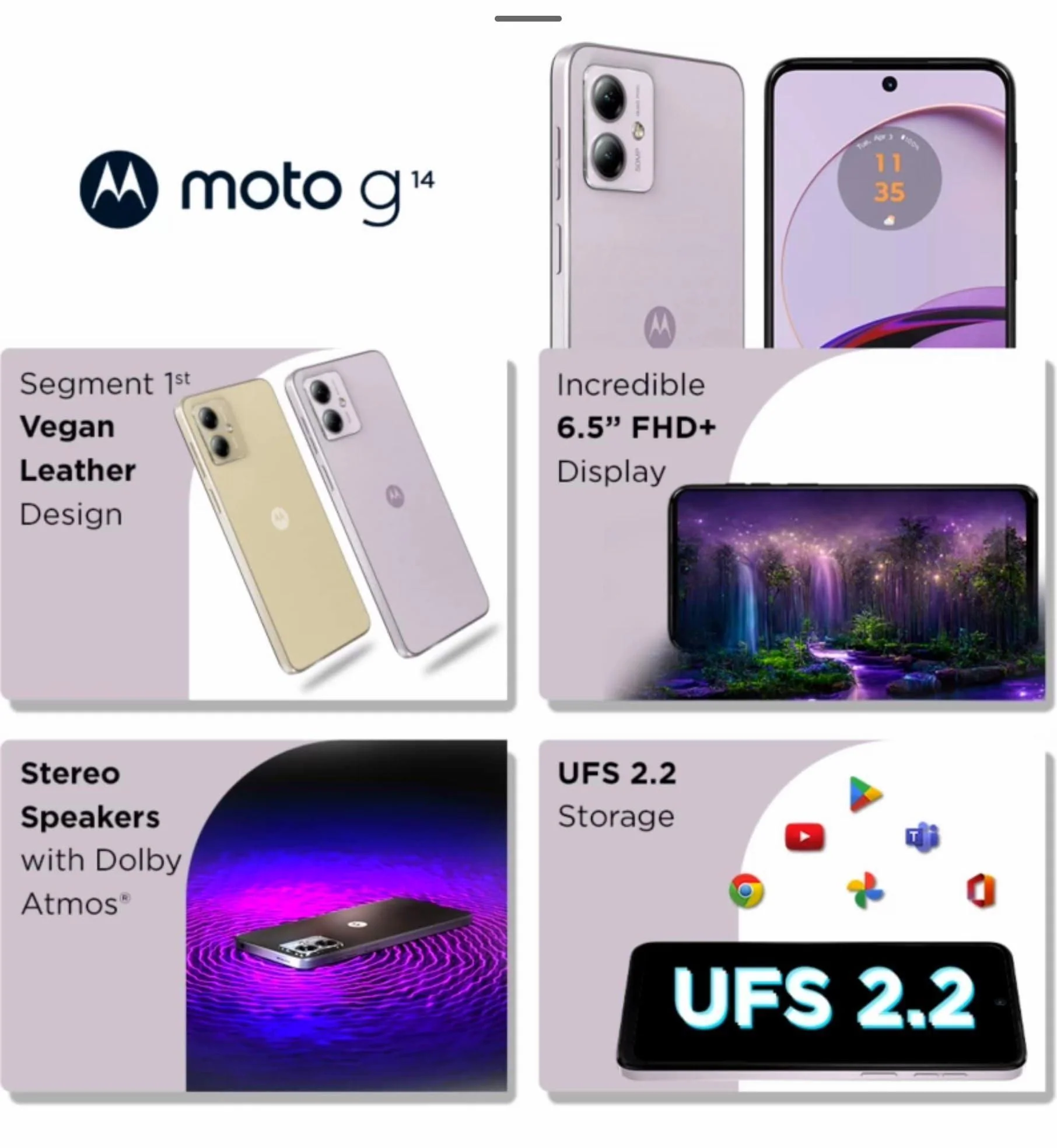 (Refurbished) Motorola G14 4G (Pale Lilac, 4GB RAM, 128GB Storage) | 6.5” ultrawide Full HD+ Display | 50MP + 2MP - Image 6