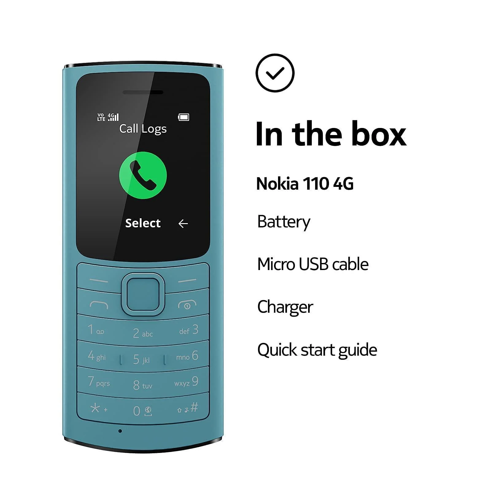 (Refurbished) Nokia 110 4G with Volte HD Calls, Up to 32GB External Memory, FM Radio (Wired & Wireless Dual Mode), Games, Torch | Aqua - Image 2