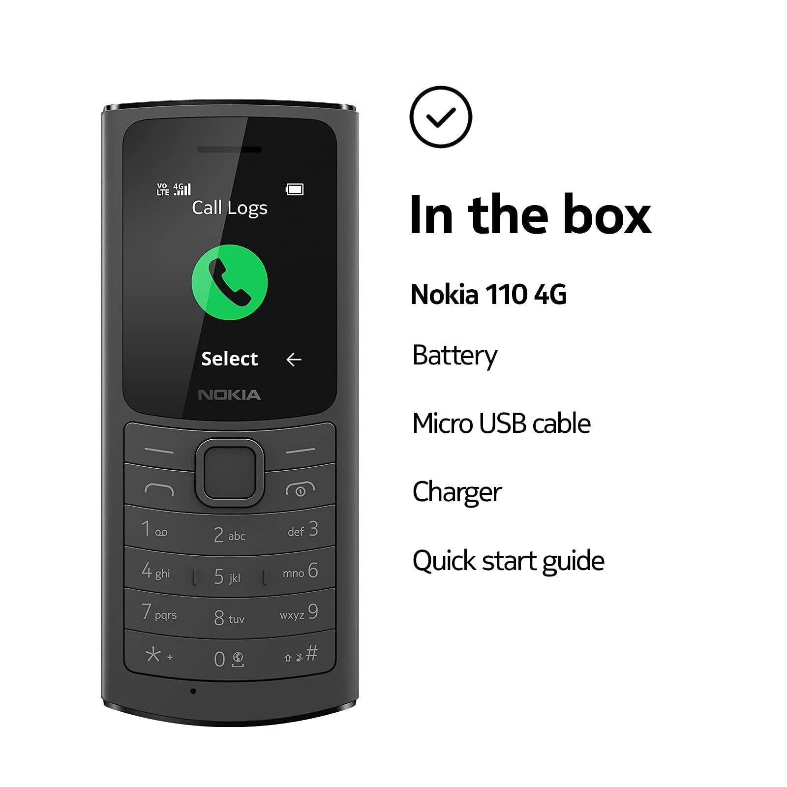 (Refurbished) Nokia 110 4G with Volte HD Calls, Up to 32GB External Memory, FM Radio (Wired & Wireless Dual Mode), Games, Torch | Black - Image 2