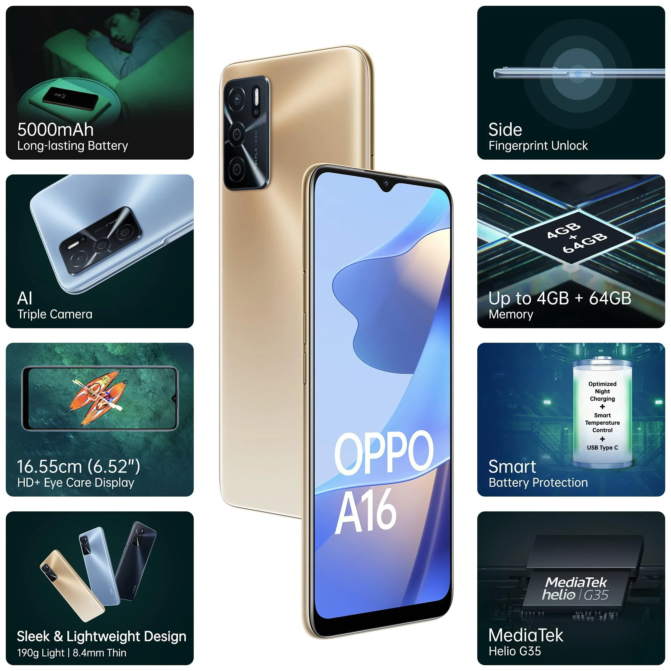 (Refurbished) Oppo A16 (Royal Gold, 4GB RAM, 64GB Storage) Refurbished - Image 8