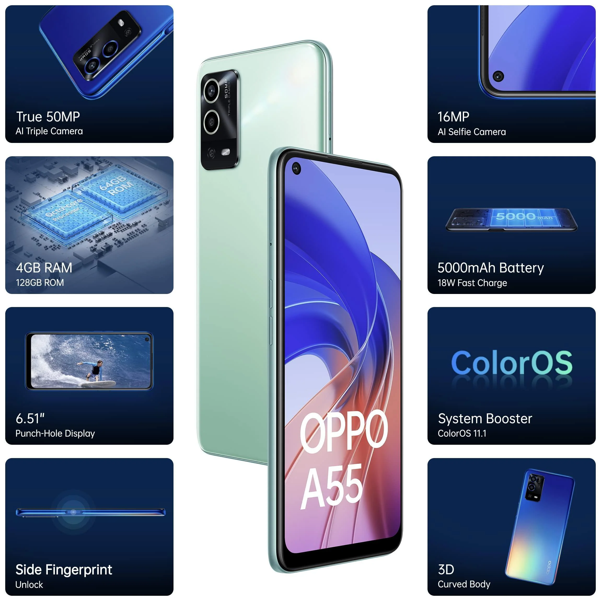 (Refurbished) Oppo A55 (Mint Green, 4GB RAM, 128GB Storage) | 5000mAh Battery | 50MP AI Camera | 18W Fast Charging | with No Cost EMI/Additional Exchange Offers - Image 6