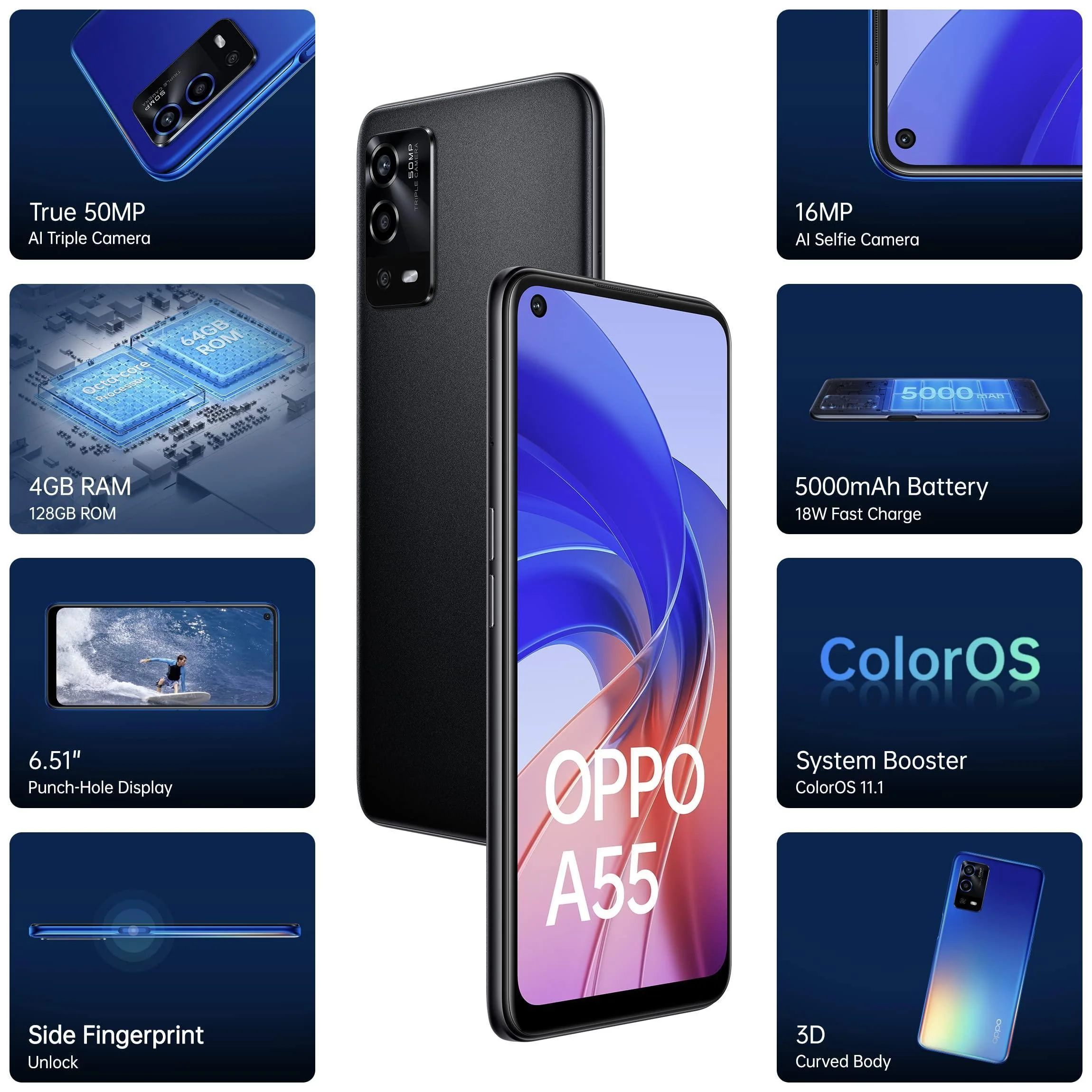 (Refurbished) Oppo A55 (Starry Black, 4GB RAM, 128GB Storage) | 5000mAh Battery | 50MP AI Camera | 18W Fast Charging |ffers - Image 6