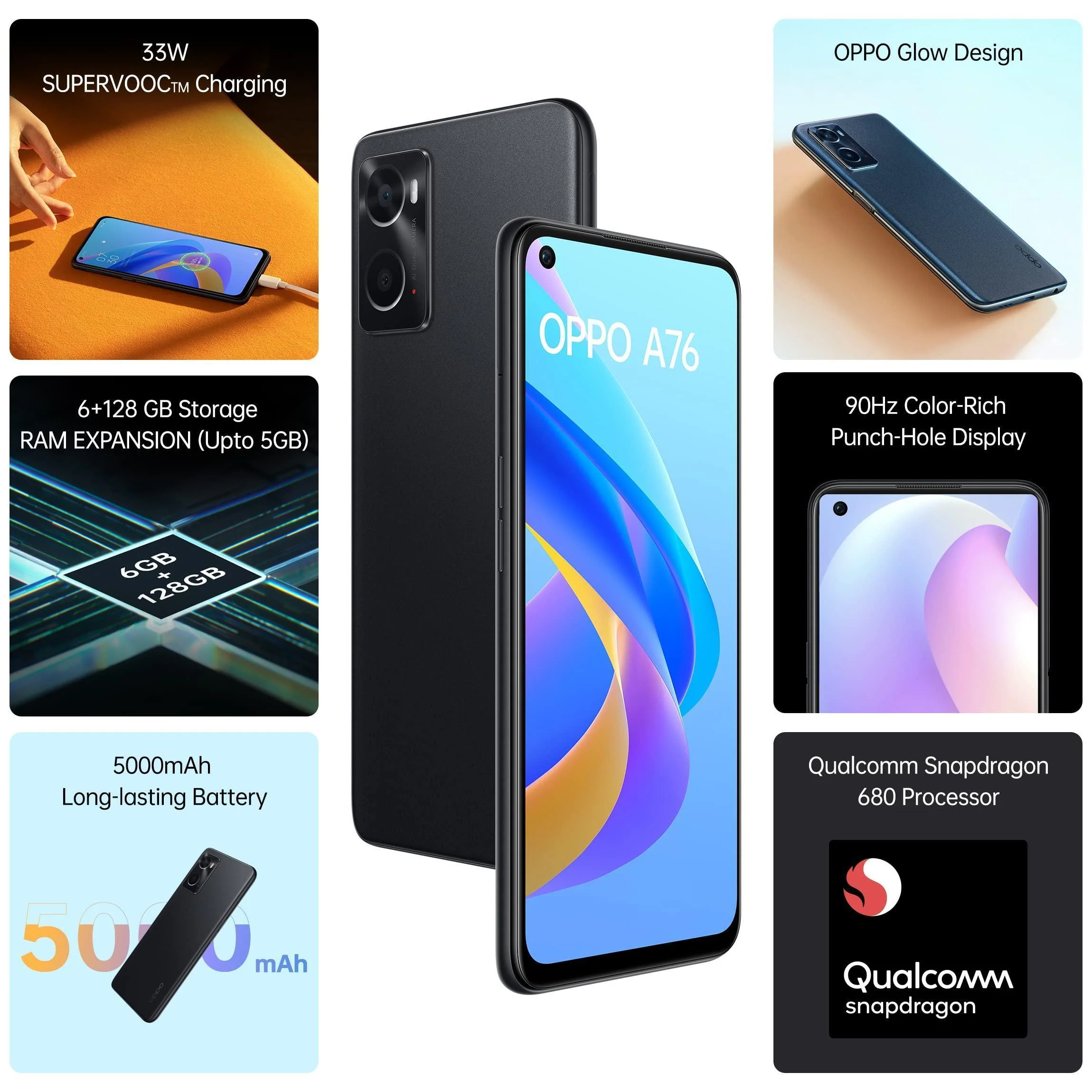 (Refurbished) OPPO A76 (Glowing Black, 6GB RAM, 128 Storage) with No Cost EMI/Additional Exchange Offers - Image 2