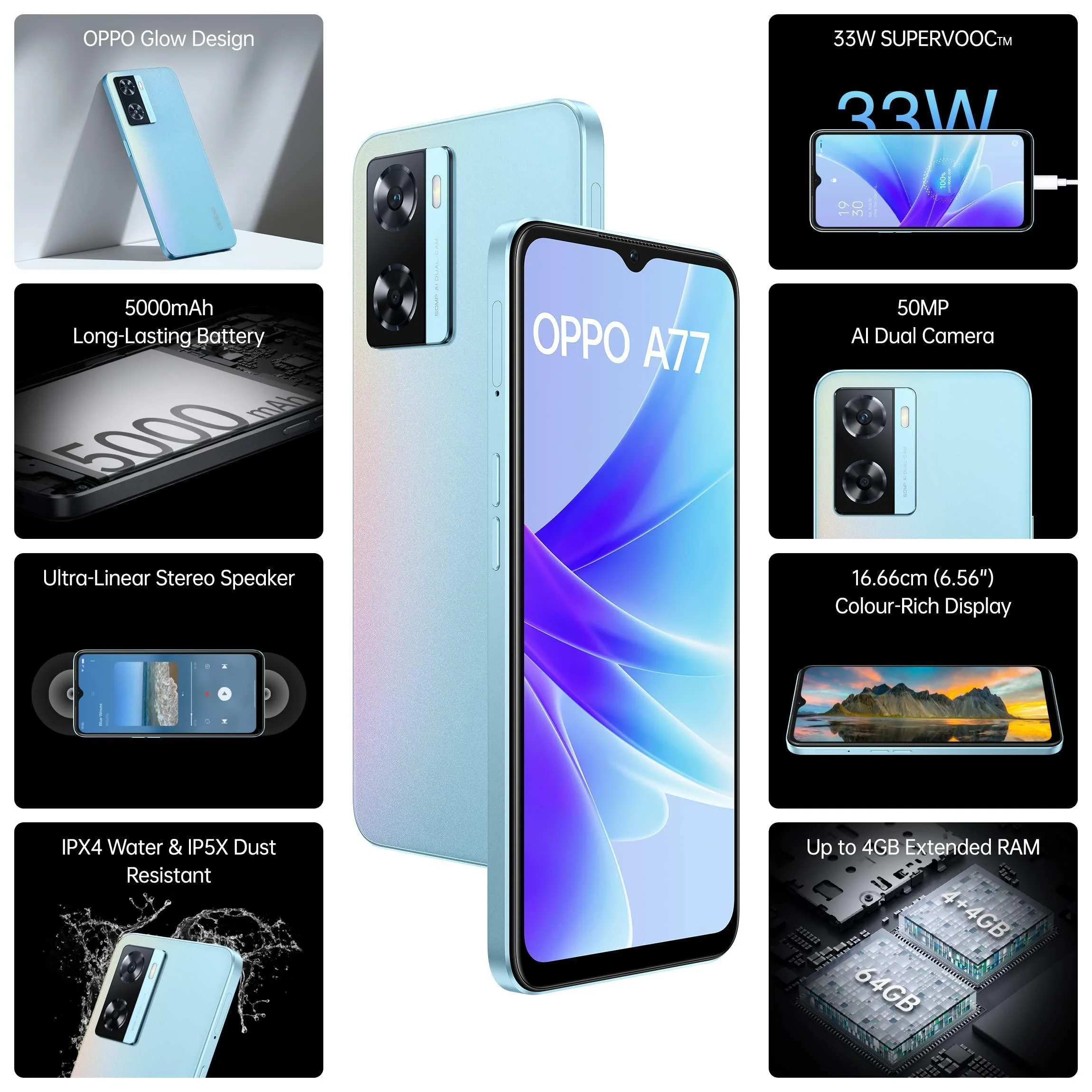 (Refurbished) OPPO A77 (Sky Blue, 4GB RAM, 64 Storage) - Image 4
