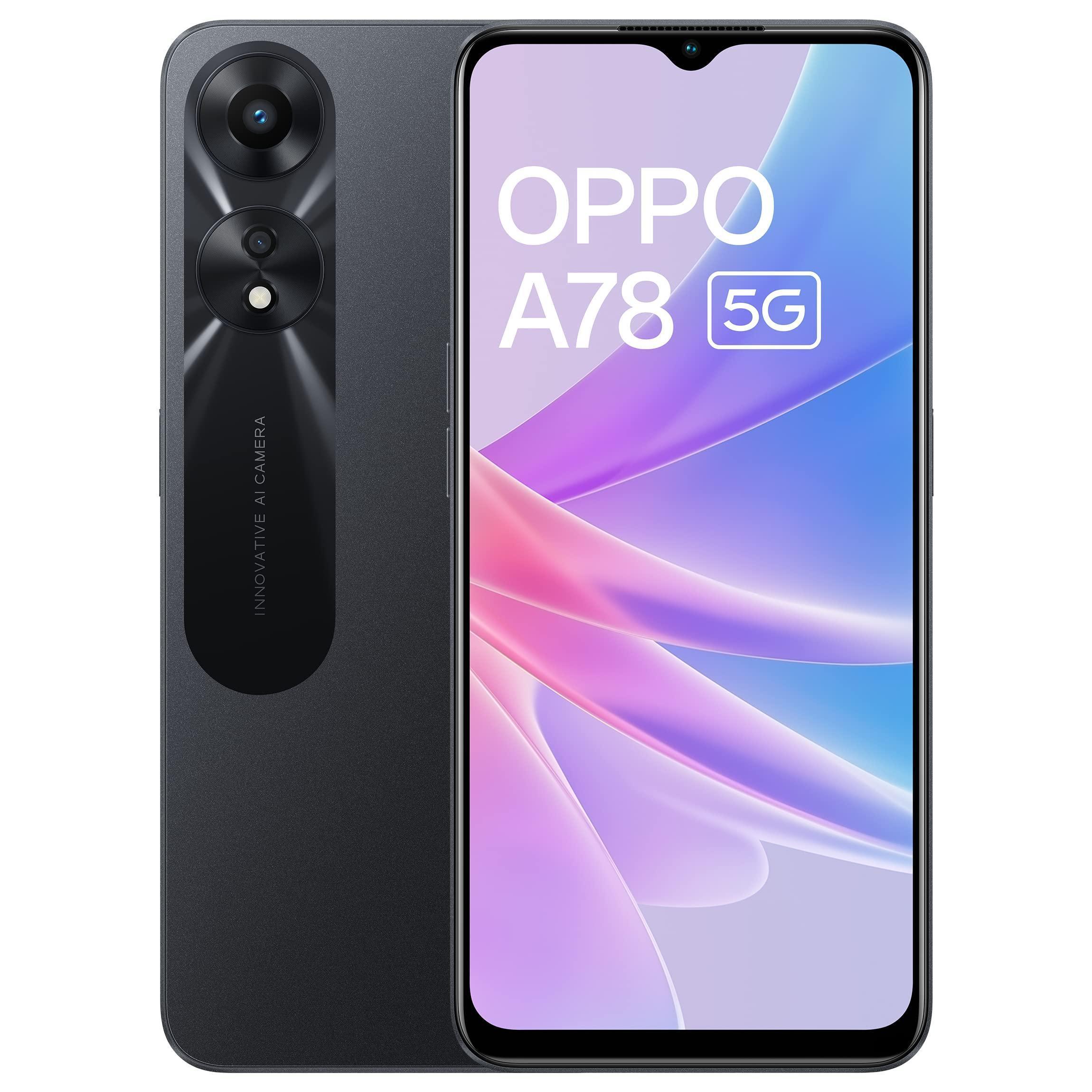 (Refurbished) Oppo A78 5G (Glowing Black, 8GB RAM, 128 Storage) | 5000 mAh Battery with 33W SUPERVOOC Charger