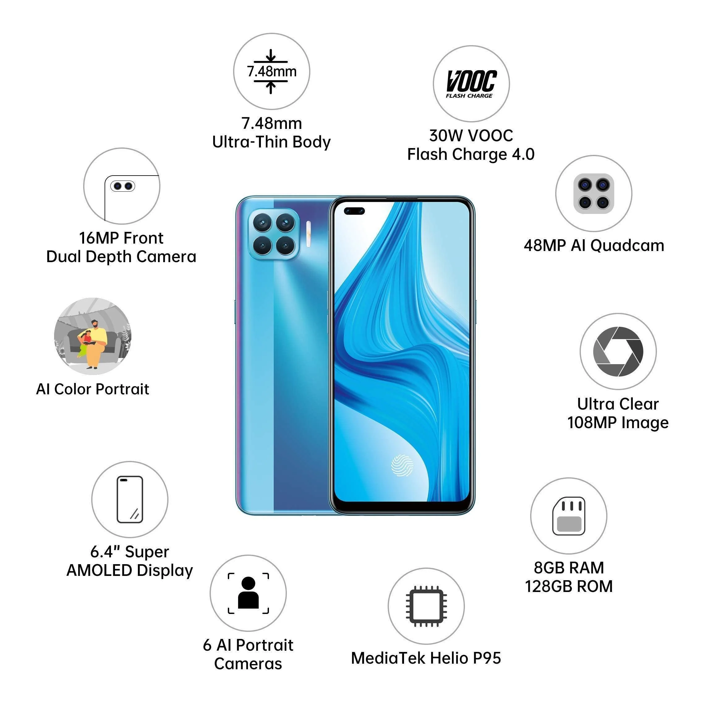 (Refurbished) OPPO F17 Pro (Magic Blue, 8GB RAM, 128GB Storage) with No Cost EMI/Additional Exchange Offers - Image 5