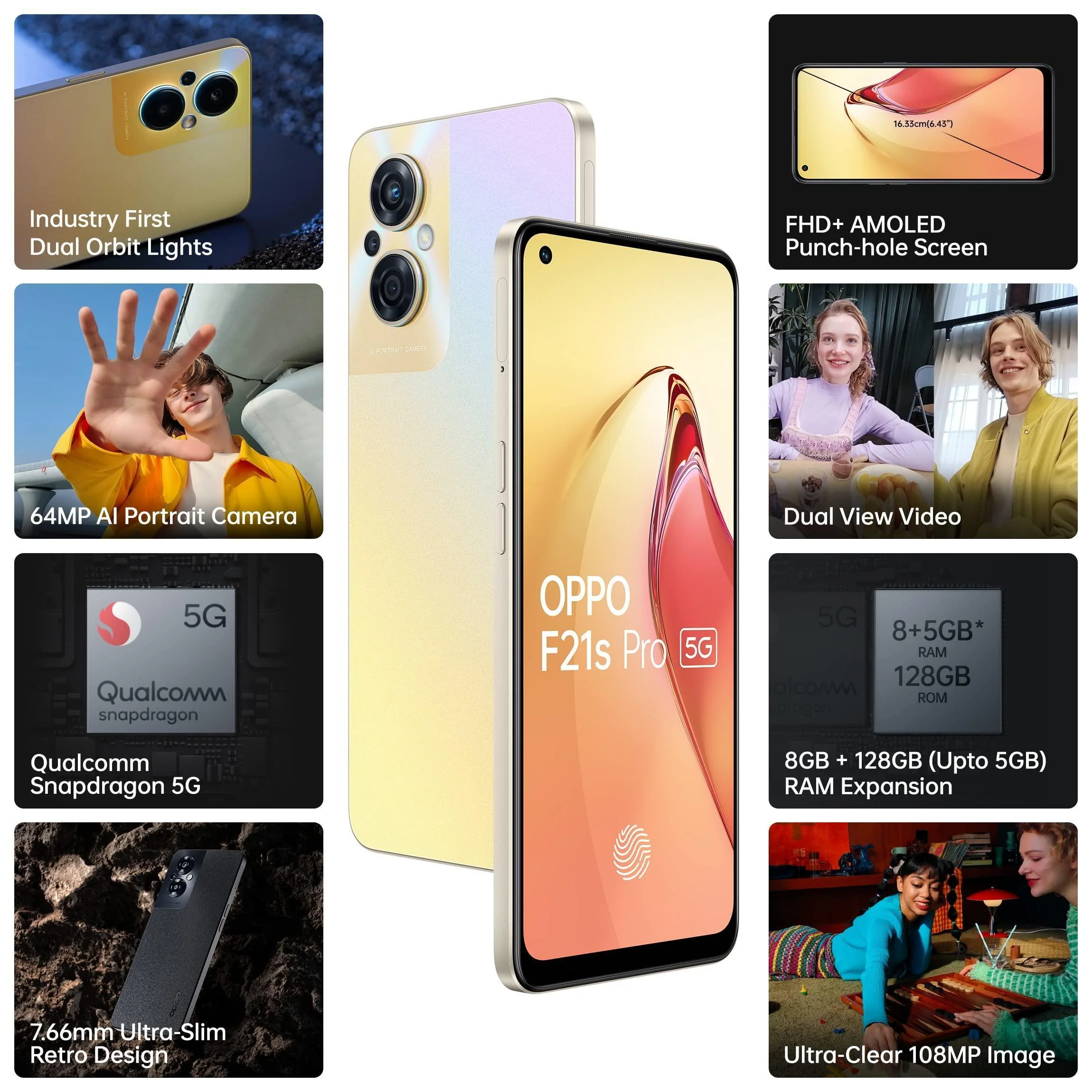 (Refurbished) OPPO F21s Pro 5G (Dawnlight Gold, 8GB RAM, 128 Storage) with No Cost EMI/Additional Exchan - Image 2