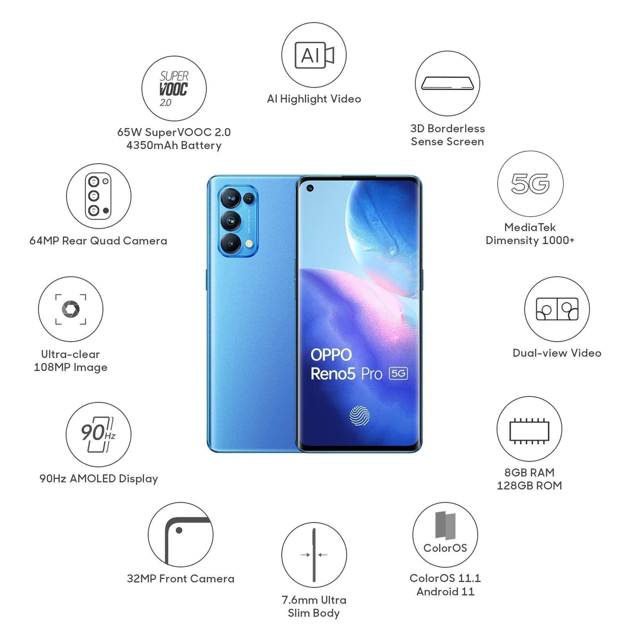 (Refurbished) OPPO Reno5 Pro 5G (Astral Blue, 8GB RAM, 128GB Storage) with No Cost EMI/Additional Exchange Offers - Image 6