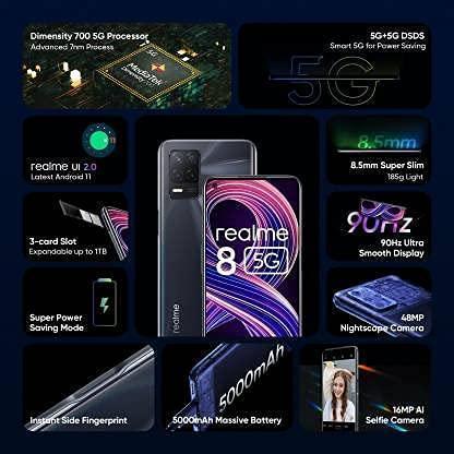 (Refurbished) realme 8 5G (4 GB RAM, 128GB ROM) (Supersonic Black) - Image 5