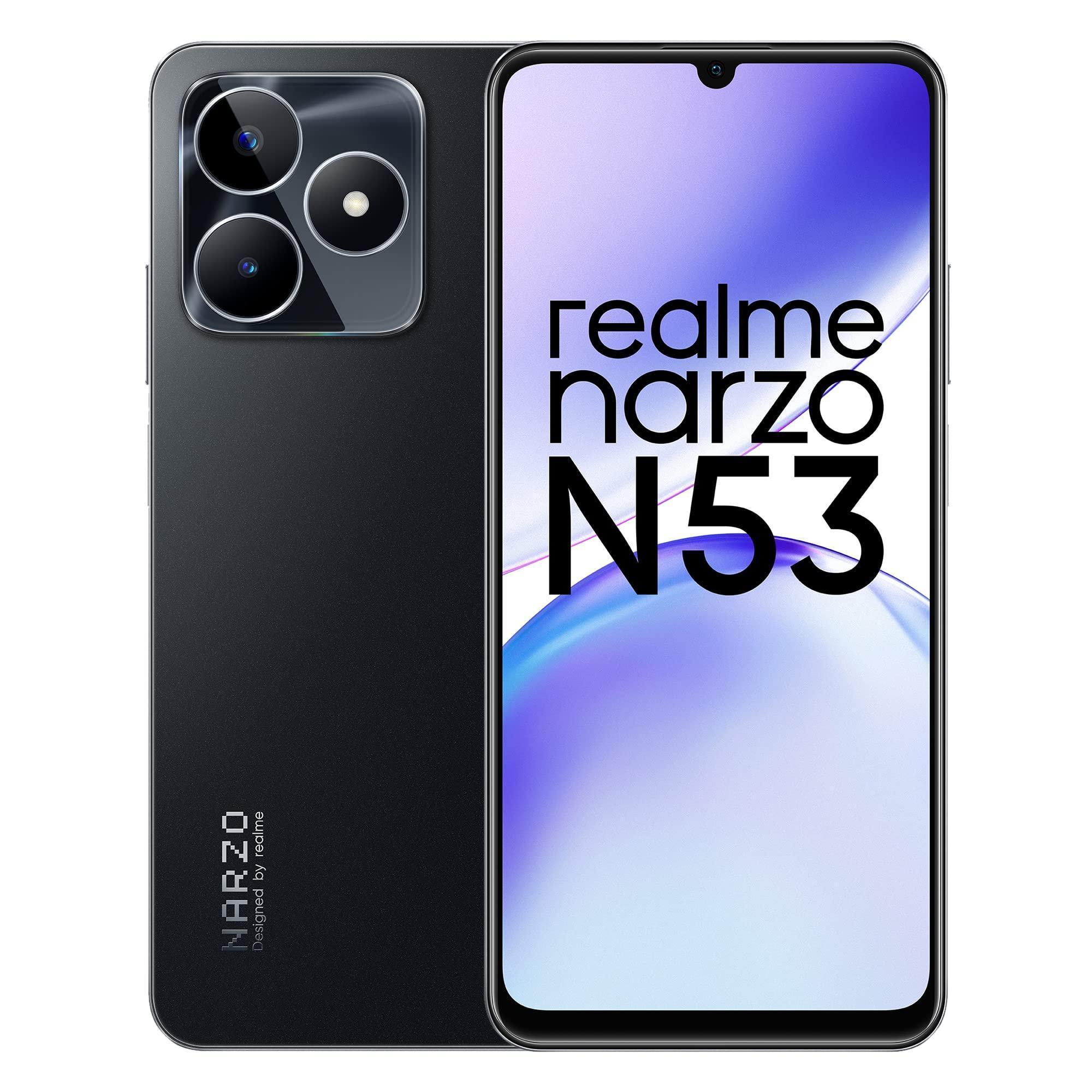 (Refurbished) realme narzo N53 (Feather Black, 6GB+128GB) 33W Segment Fastest Charging | Slimmest Phone in Segment | 90 Hz Smooth Display