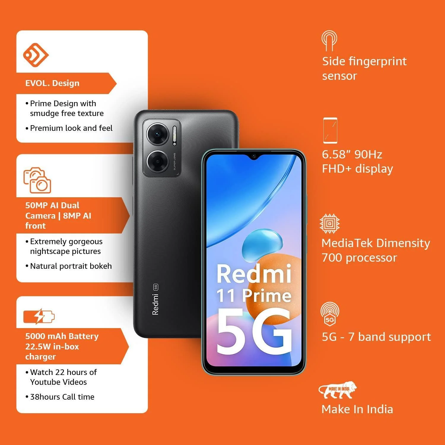 (Refurbished) Redmi 11 Prime 5G (Thunder Black, 4GB RAM, 64GB Storage) | Prime Design | MTK Dimensity 700 | 50 MP Dual Cam | 5000mAh | 7 Band 5G - Image 8