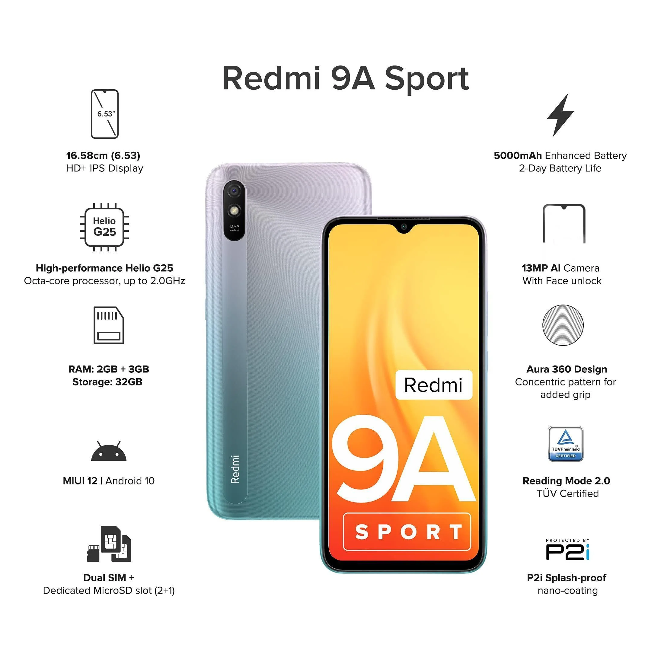 (Refurbished) Redmi 9A Sport (Metallic Blue, 2GB RAM, 32GB Storage) | 2GHz Octa-core Helio G25 Processor | 5000 mAh Battery - Image 2