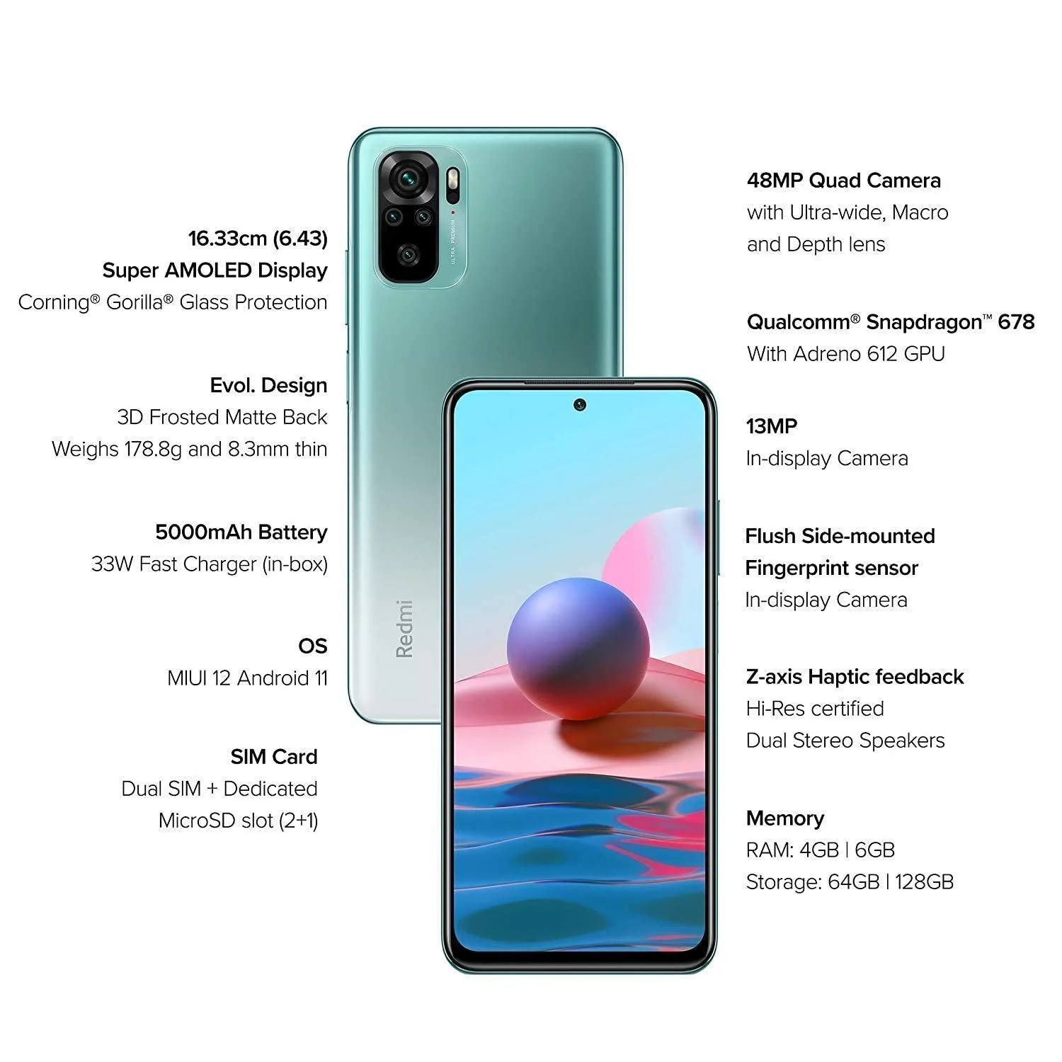 (Refurbished) Redmi Note 10 (Aqua Green, 4GB RAM, 64GB Storage) - Amoled Dot Display - Image 7