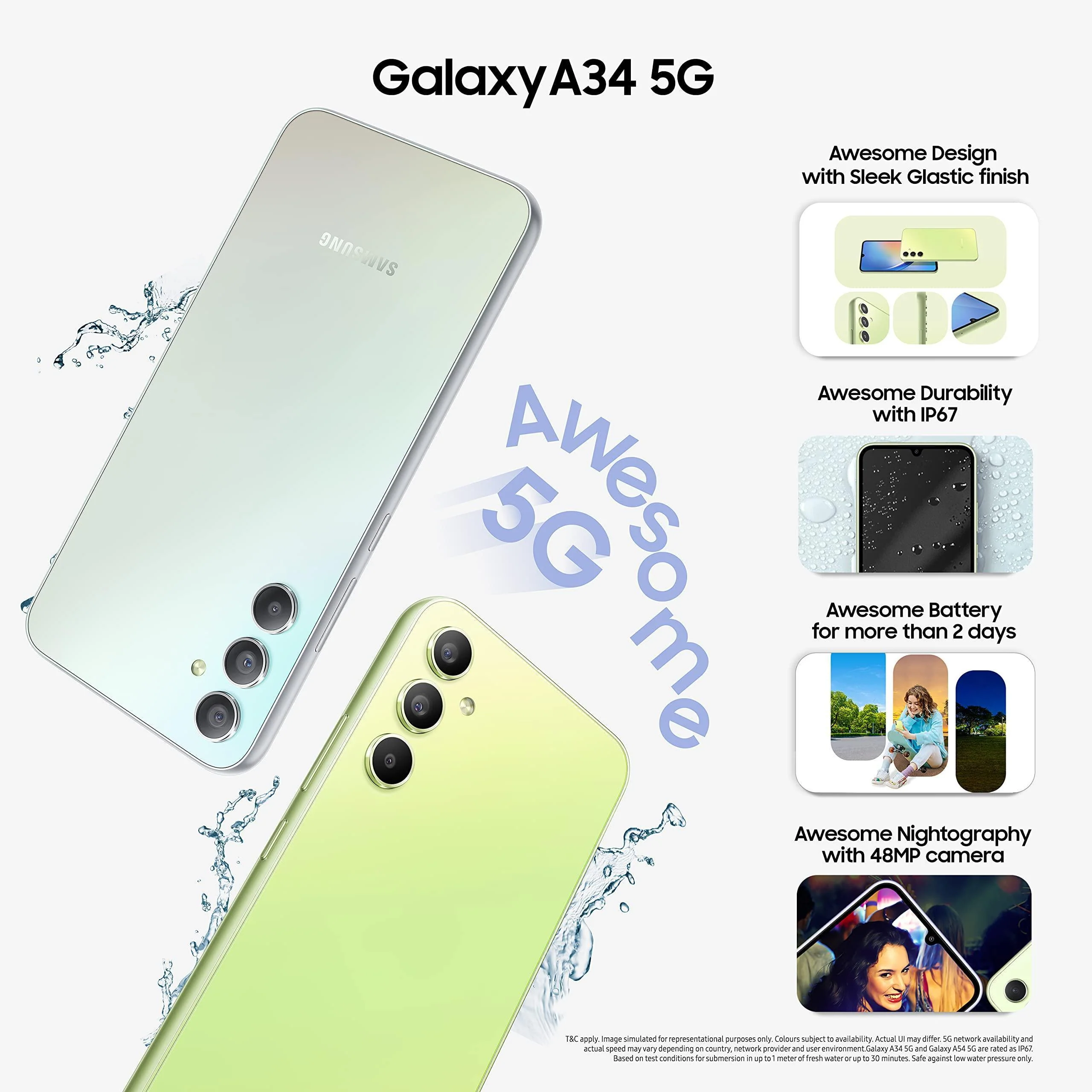 (Refurbished) Samsung Galaxy A34 5G (Awesome Lime, 8GB, 128GB Storage) | 48 MP No Shake Cam (OIS) | IP67 | Gorilla Glass 5 | Voice Focus | Travel Adapter to be Purchased Separately - Image 8
