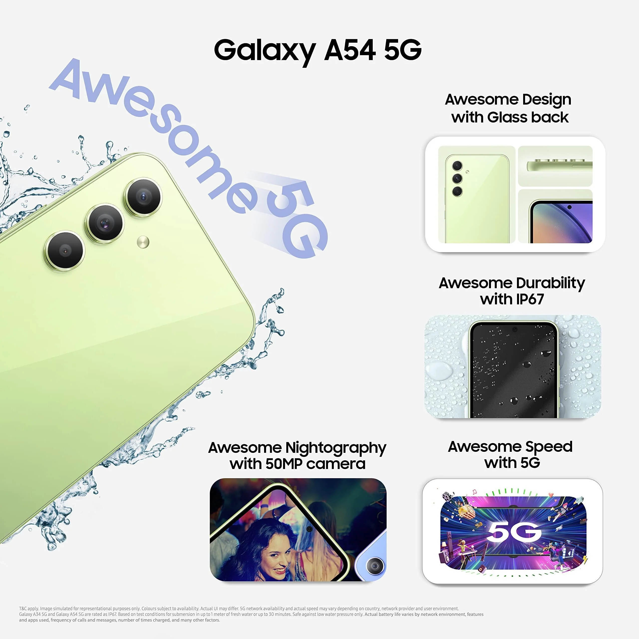 (Refurbished) Samsung Galaxy A54 5G (Awesome Lime, 8GB, 256GB Storage) | 50 MP No Shake Cam (OIS) | IP67 | Gorilla Glass 5 | Voice Focus | Travel Adapter to be Purchased Separately - Image 8
