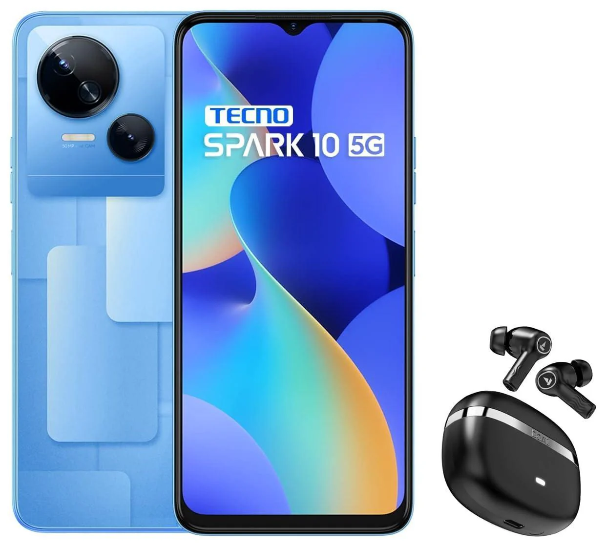 (Refurbished) Tecno Spark 10 5G (Meta Blue, 8GB RAM,128GB Storage)|16 & Boat Nirvana Ion with 120 Hrs Playb