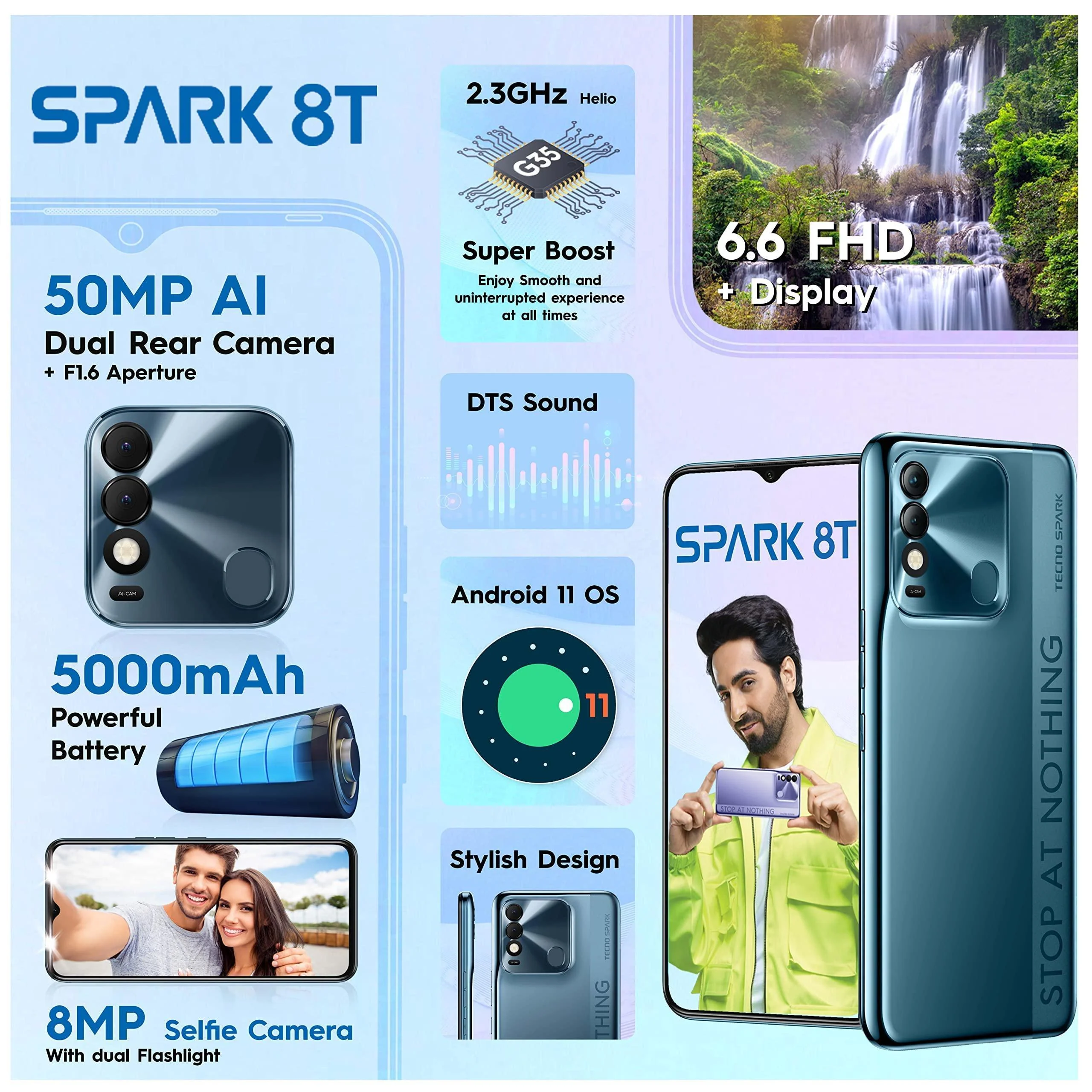 (Refurbished) Tecno Spark 8T (Atlantic Blue,4GB RAM, 64GB Storage)| 50MP AI Camera | 6.6" FHD+Display | - Image 5