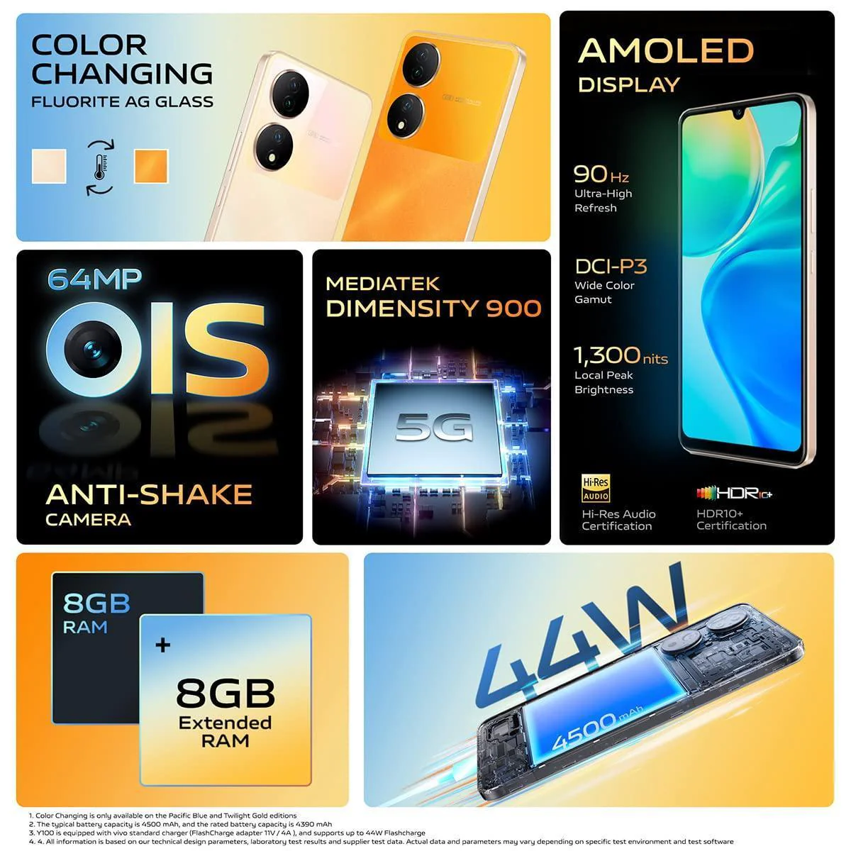 (Refurbished) Vivo Y100 5G (Twilight Gold, 8GB RAM, 128GB Storage) with No Cost EMI/Additional Exchange Offers - Image 8