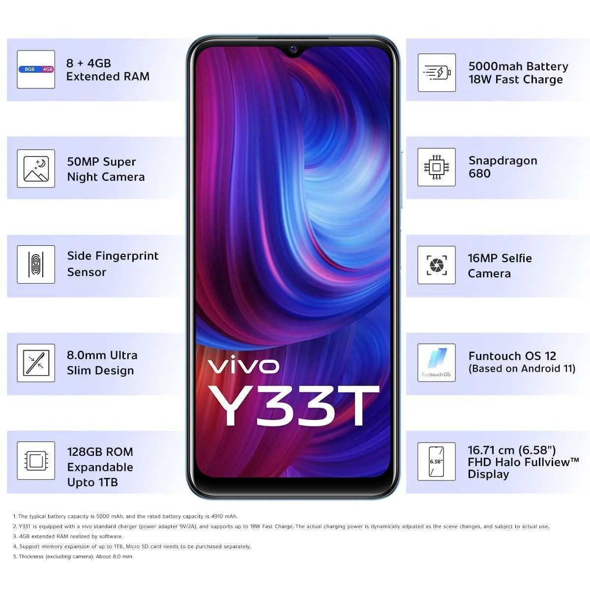 (Refurbished) Vivo Y33T (Mid Day Dream, 8GB RAM, 128GB ROM) - Image 3