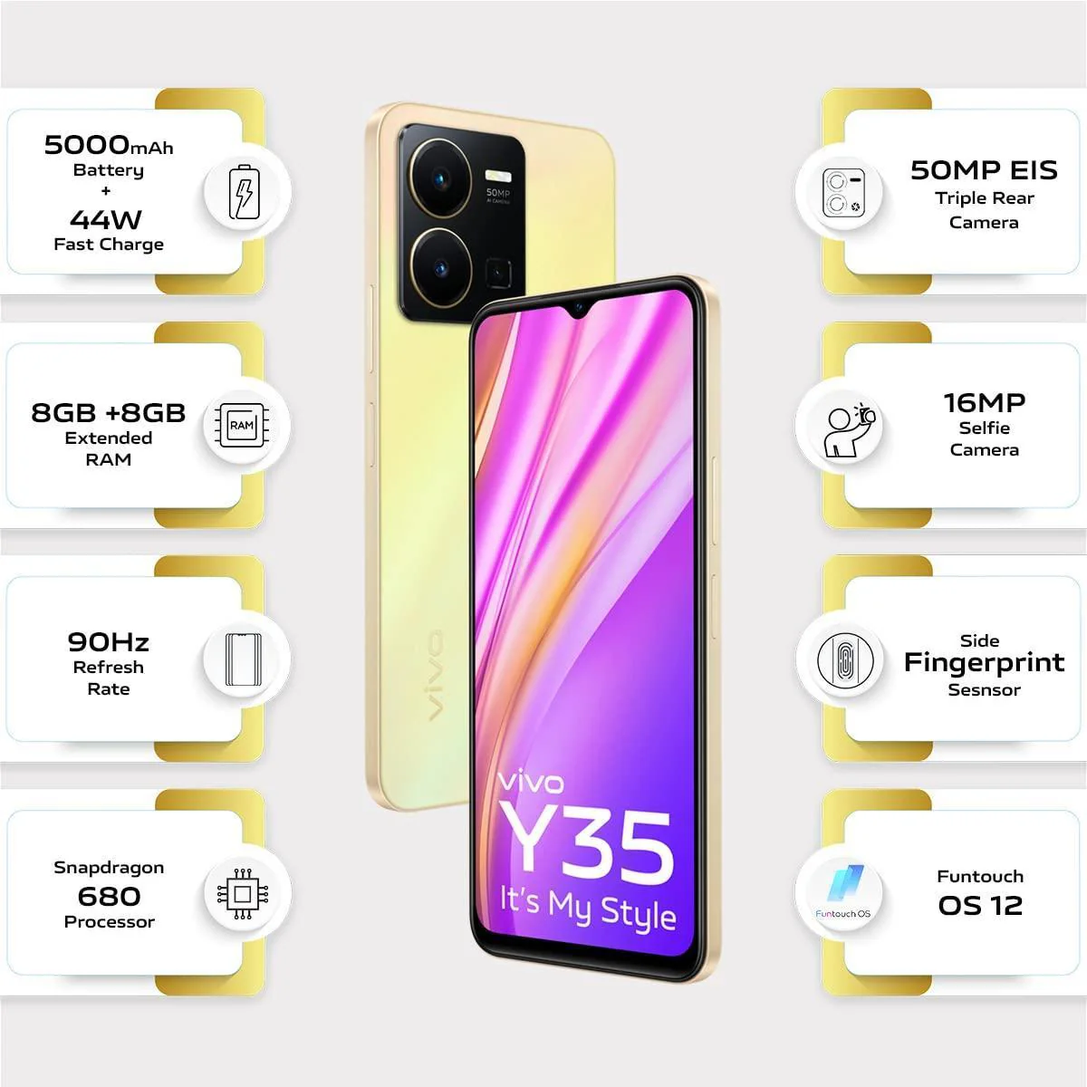 (Refurbished) Vivo Y35 (Dawn Gold, 8GB RAM, 128GB Storage) - Image 8