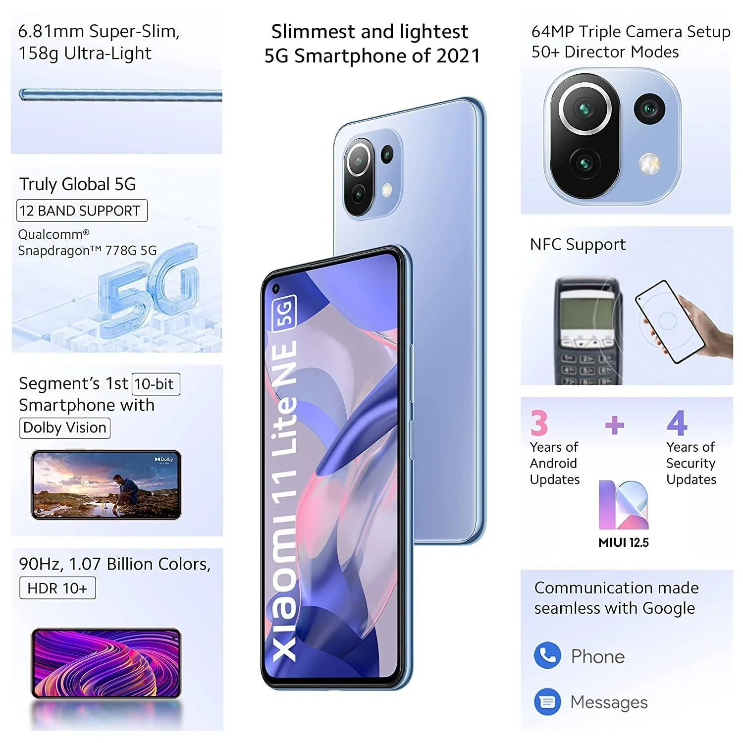 (Refurbished) Xiaomi 11 Lite NE 5G (Jazz Blue, 8GB RAM, 128 GB Storage) | Slimmest (6.81mm) & Lightest (158g) 5G Smartphone | 10-bit AMOLED with Dolby Vision - Image 5