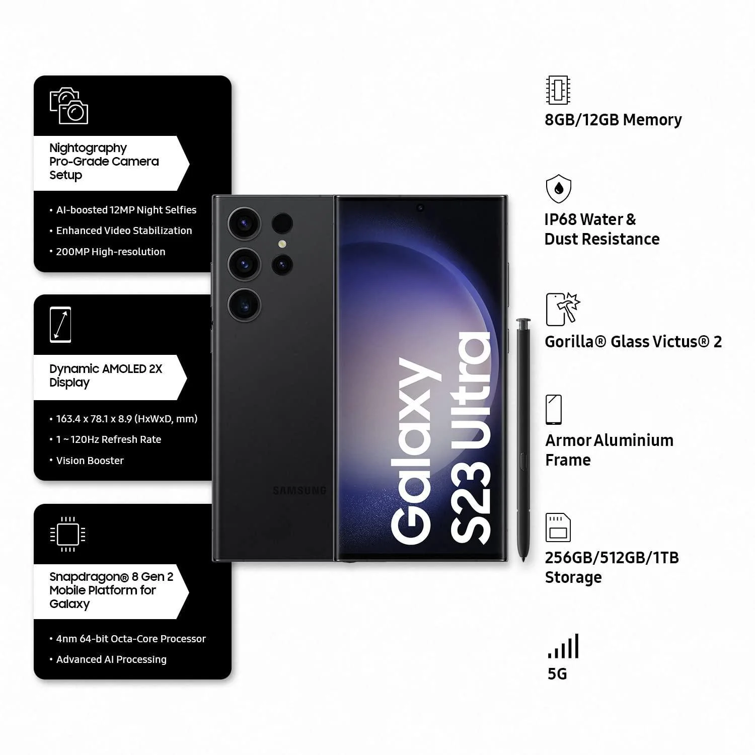 Samsung Galaxy S23 Ultra 5G AI Smartphone (Phantom Black, 12GB, 256GB Storage) Preowned - Image 7