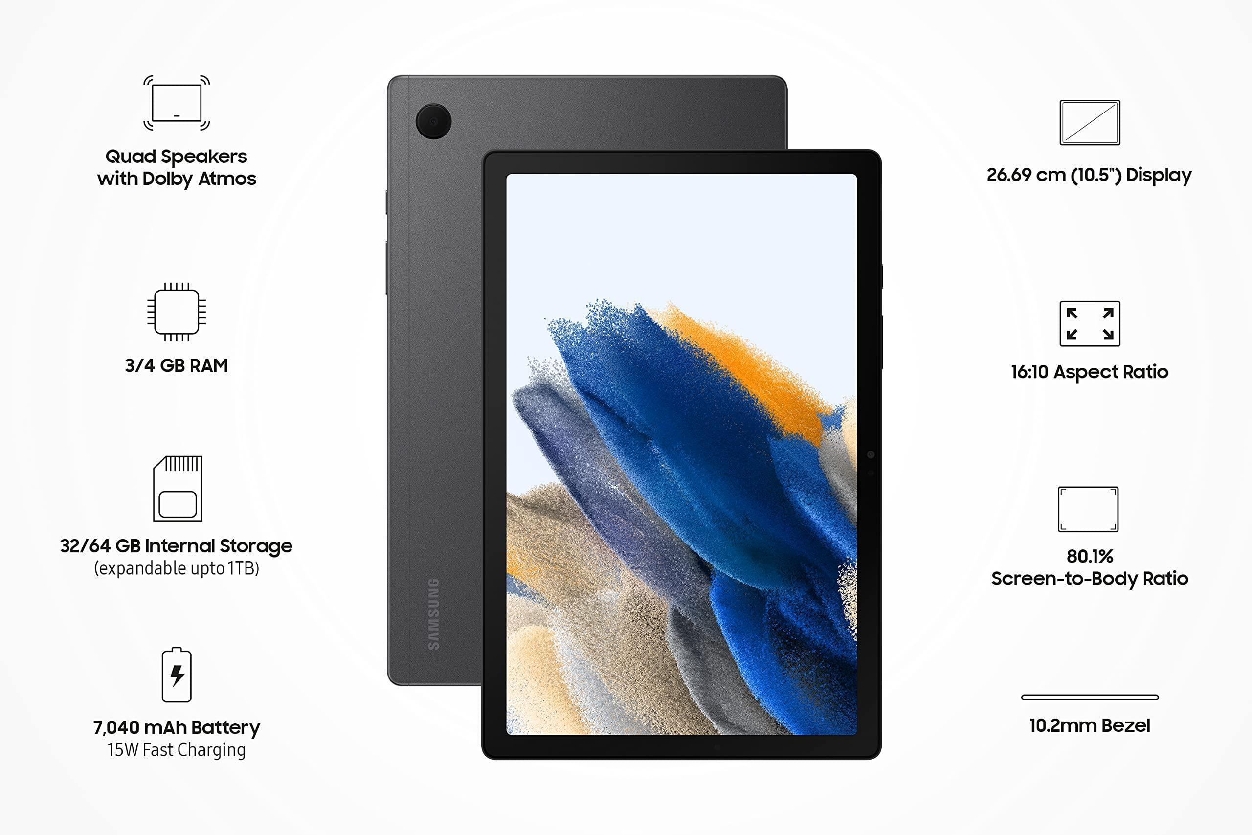 Samsung Galaxy Tab A8 26.69cm (10.5 inch) Display, RAM 4 GB, ROM 64 GB Expandable, Wi-Fi Tablet, Gray, (SM-X200NZAEINU) - Image 4