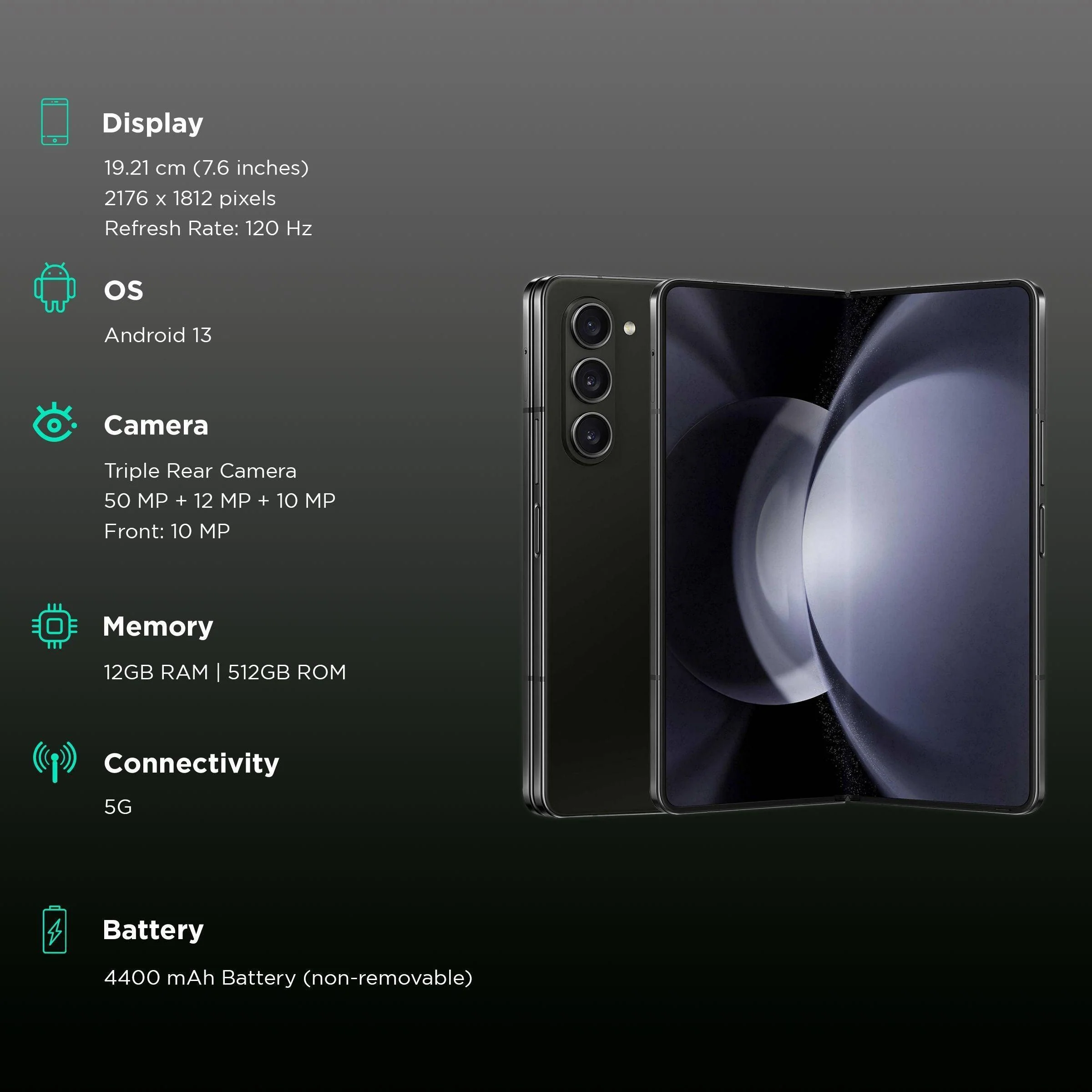 SAMSUNG Galaxy Z Fold5 5G (12GB RAM, 512GB, Phantom Black) Refurbished - Image 3