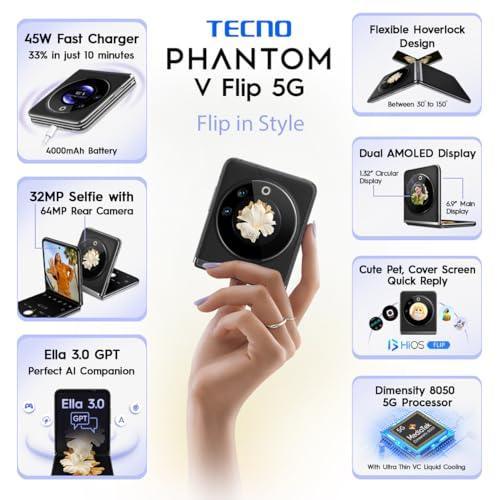 TECNO Phantom V Flip 5G (Iconic Black 16GB RAM,256GB Storage) | 45W Fast Charging | 32 MP Selfie, 64 Rear Camera| 6.9" Flexible, 1.32" Secondrary AMOLED - Image 12