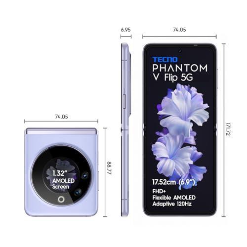TECNO Phantom V Flip 5G (Mystic Dawn 16Gb Ram, 256Gb Storage) | 45 Watts Fast Charging | 32 Mp Selfie, 64 Rear Camera| 6.9" Flexible, 1.32" Secondrary Amoled, Lavender