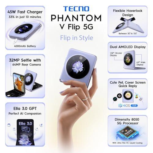 TECNO Phantom V Flip 5G (Mystic Dawn 16Gb Ram, 256Gb Storage) | 45 Watts Fast Charging | 32 Mp Selfie, 64 Rear Camera| 6.9" Flexible, 1.32" Secondrary Amoled, Lavender - Image 11