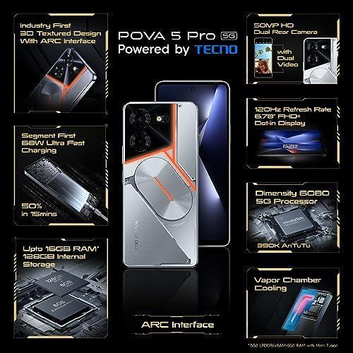 TECNO Pova 5 Pro 5G (Silver Fantasy, 8GB RAM,128GB Storage)| Segment 1st 68W Ultra Fast Charging | India's 1st Multi-Colored Backlit ARC Interface | 50MP AI Dual Camera | 6.78”FHD+ Dot-in Display - Image 7