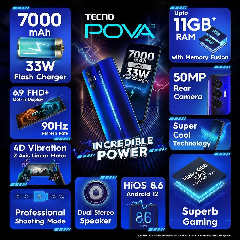 Tecno POVA3 64 GB, 4 GB RAM, Electric Blue, Mobile Phone Refurbished - Image 3