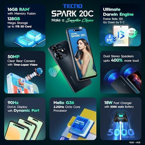 TECNO Spark 20C | Gravity Black, (16GB*+128GB) | 50MP Main Camera + 8MP Selfie Preowned - Image 7