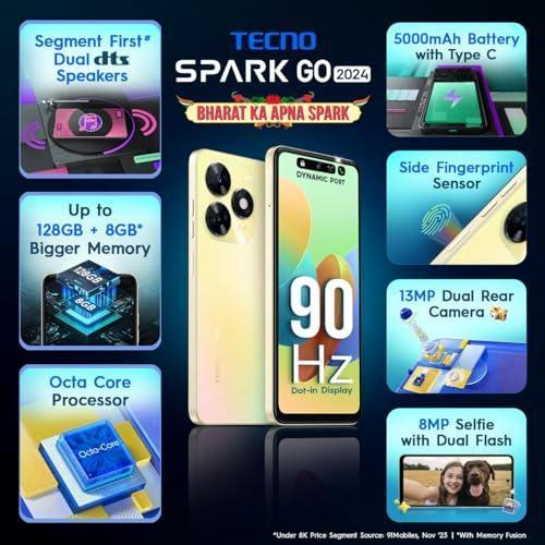 TECNO Spark GO 2024 (Alpenglow Gold, (4GB RAM+128GB Storage)|90Hz Dot-in Display with Dynamic Port |13MP Dual Rear Camera | Side FP Sensor | Octacore Processor | 5000mAh Battery| Dual Stereo Speaker - Image 8