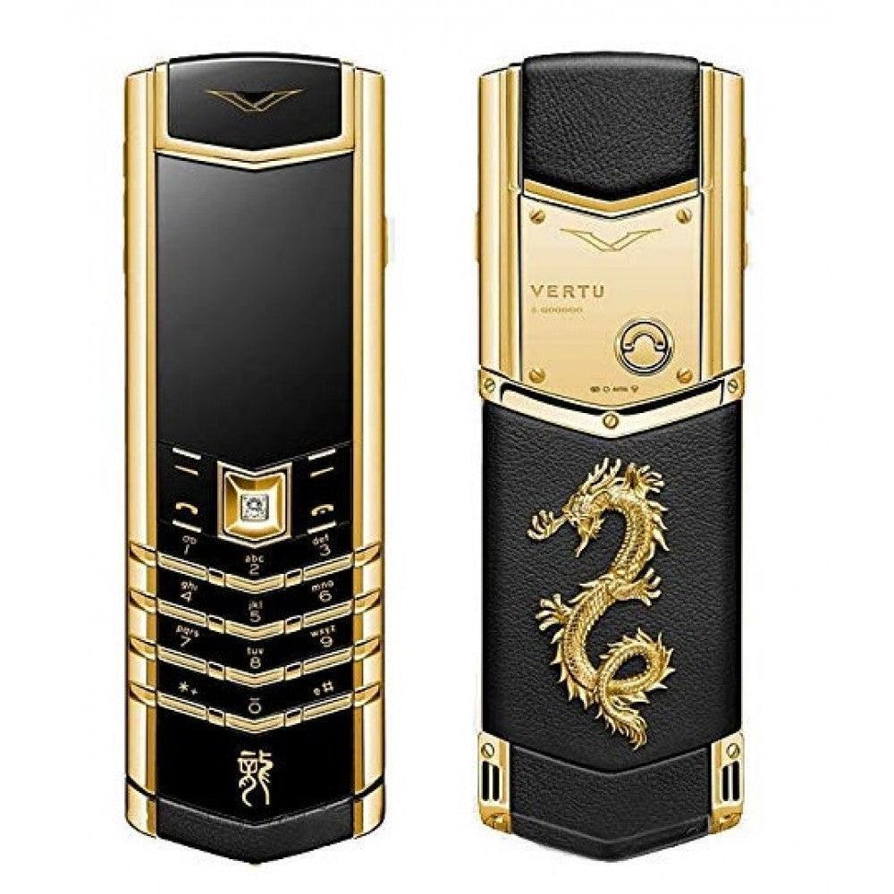 VERTU Signature Dragon Pure Gold Black Leather Luxury Keypad Phone Refurbished