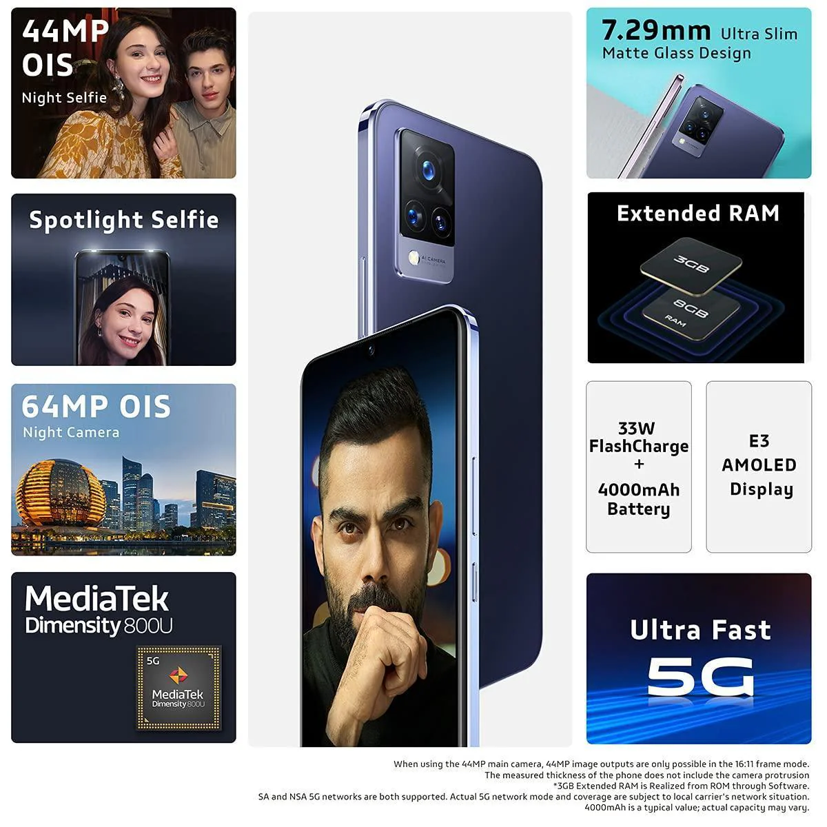 Vivo V21 5G (Dusk Blue, 8GB RAM, 128GB Storage) Refurbished - Image 8