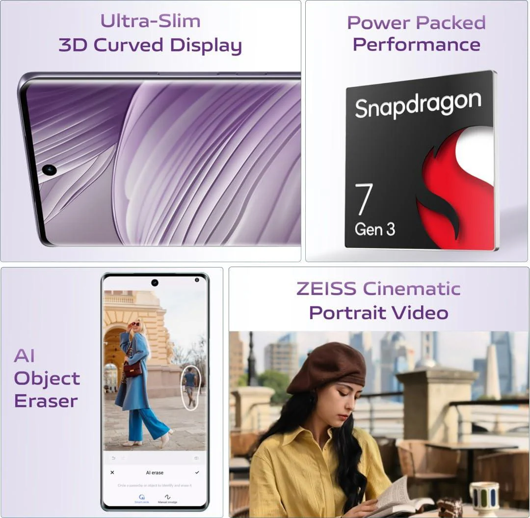 Vivo V40 5G Smartphone (Lotus Purple, 8GB RAM, 256GB Storage) Refurbished - Image 3