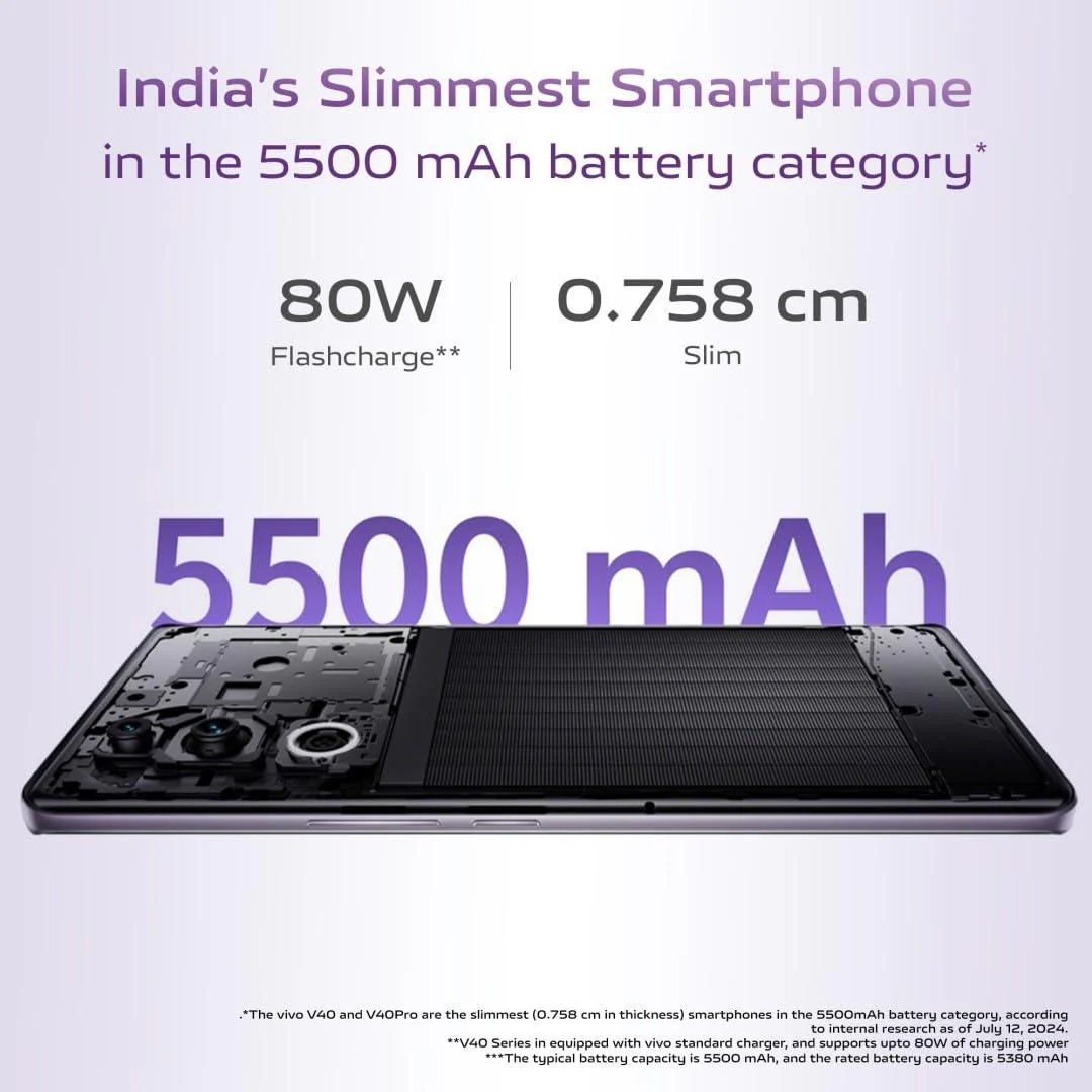 Vivo V40 5G Smartphone (Lotus Purple, 8GB RAM, 256GB Storage) Refurbished - Image 4