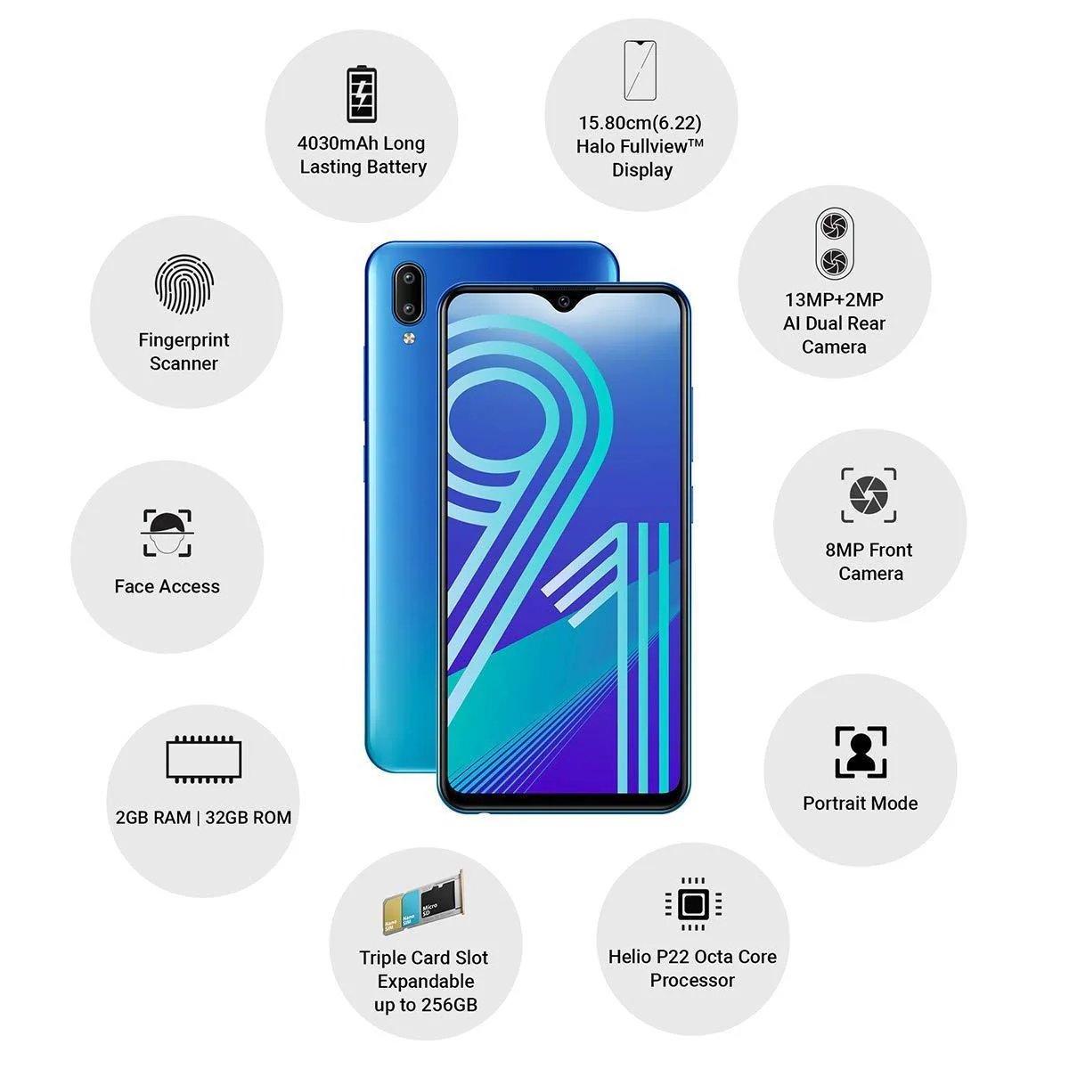 Vivo Y91 1816 (Ocean Blue, 2GB RAM, 32GB Storage) - Image 2